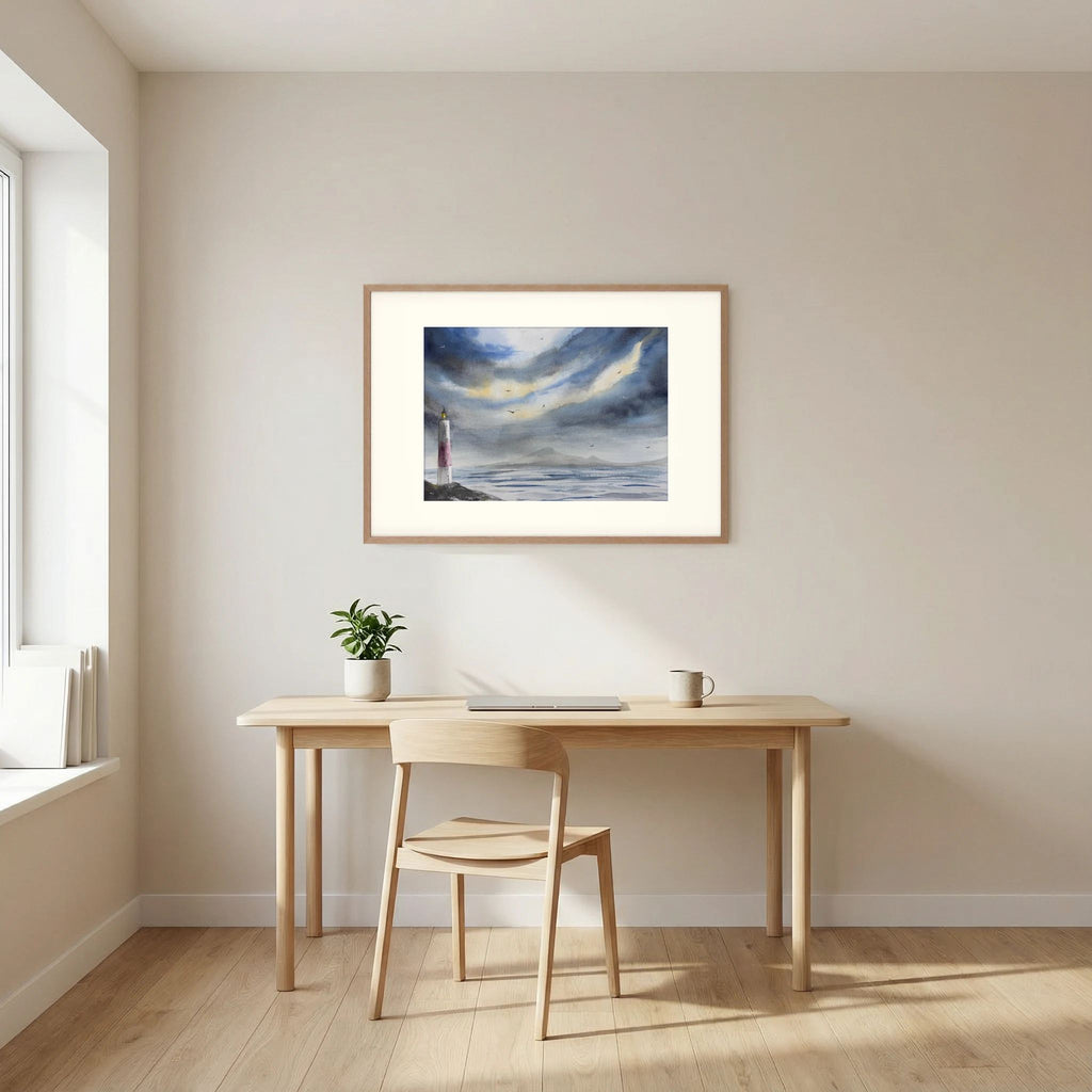 Skomvær XXV – Lofoten Lighthouse Watercolour Print
