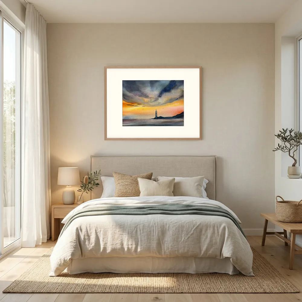 Skomvær XXVII – Lofoten Lighthouse Watercolour Print