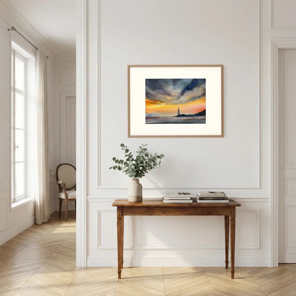 Skomvær XXVII – Lofoten Lighthouse Watercolour Print