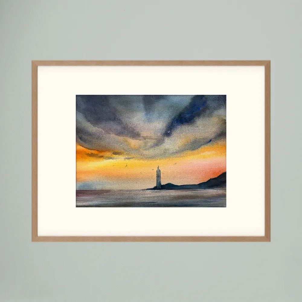 Skomvær XXVII – Lofoten Lighthouse Watercolour Print